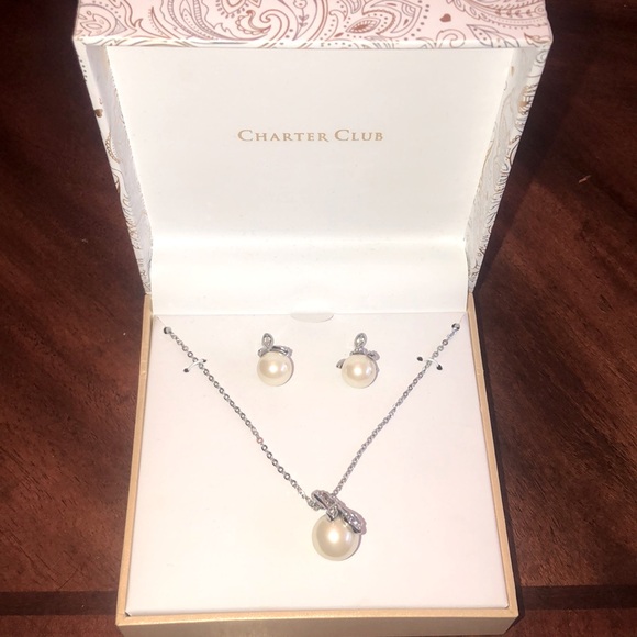 Charter Club Pearl Silver Jewelry set - Picture 3 of 6